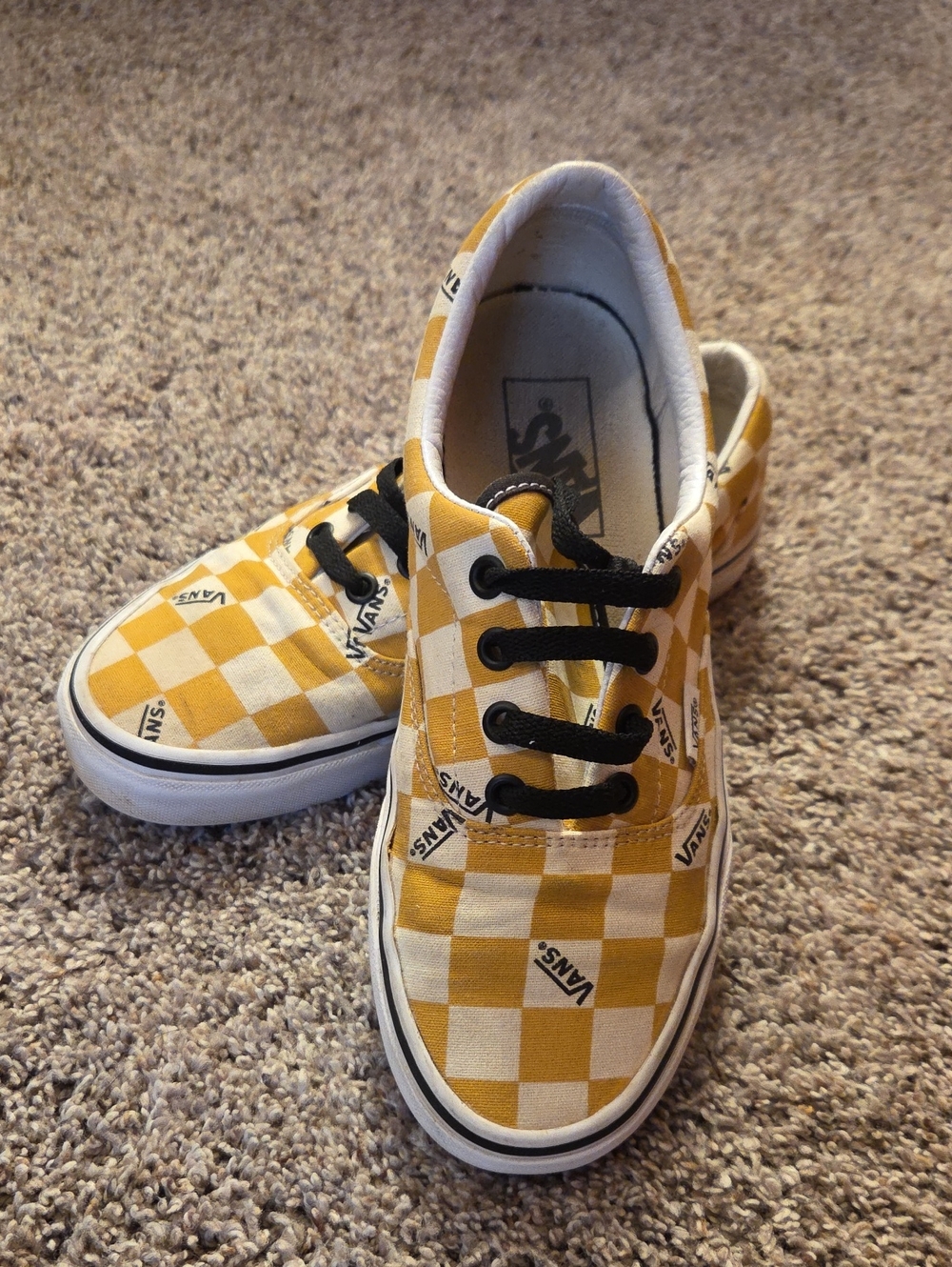Vans Era Checkerboard Sneakers in Yellow and White with Black Laces Size 7